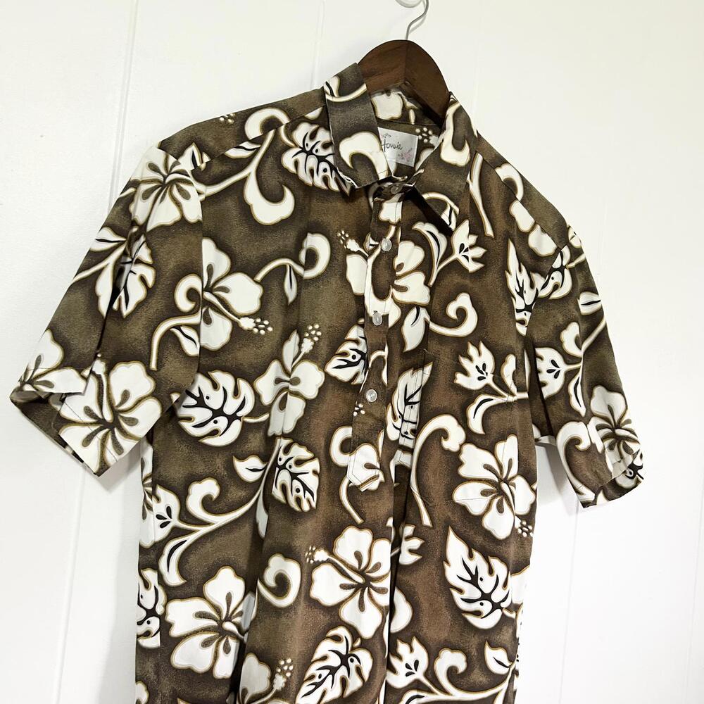 Vintage Howie Brown Hawaiian Print Collared Dress Shirt Men's Large - Picture 2 of 4